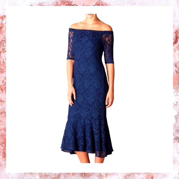 Misguided Blue Lace Bardot Fishtail Formal Dress Size Small - Picture 1 of 14